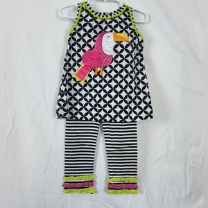 Emily Rose Girls Boutique Sleeveless Toucan Tunic Top Ruffle Legging Set Size 3T